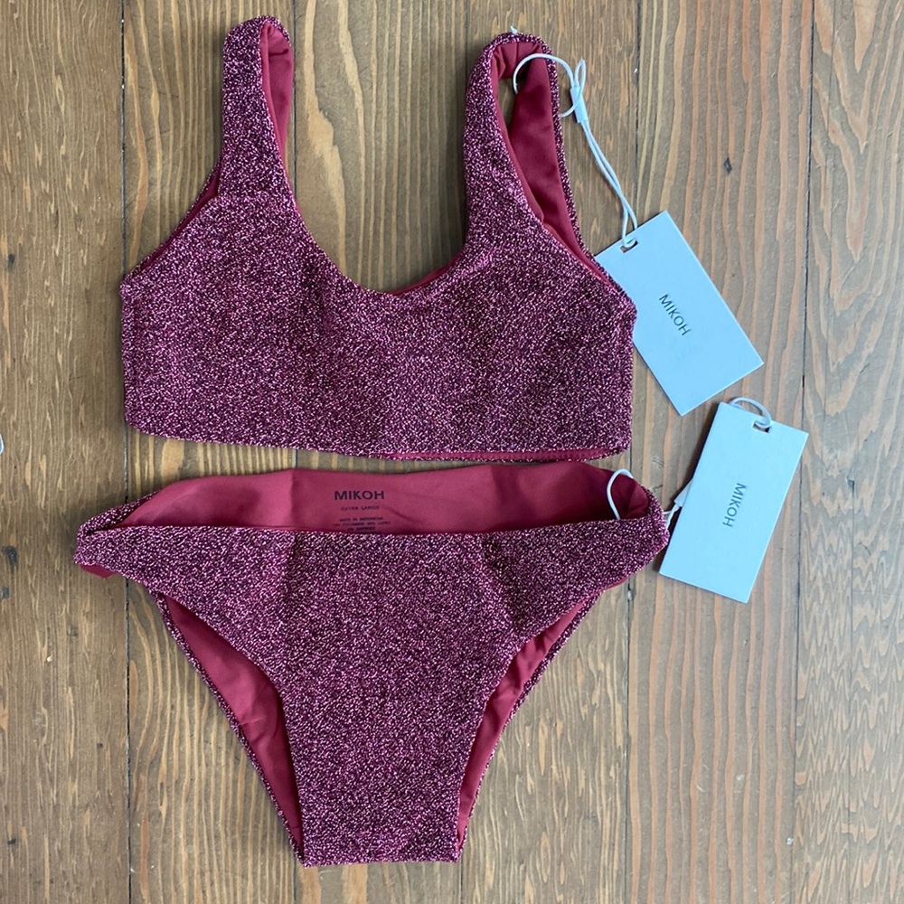 Mikoh mini swimwear 2 piece lurex bikini girls XL dragon fruit NWT